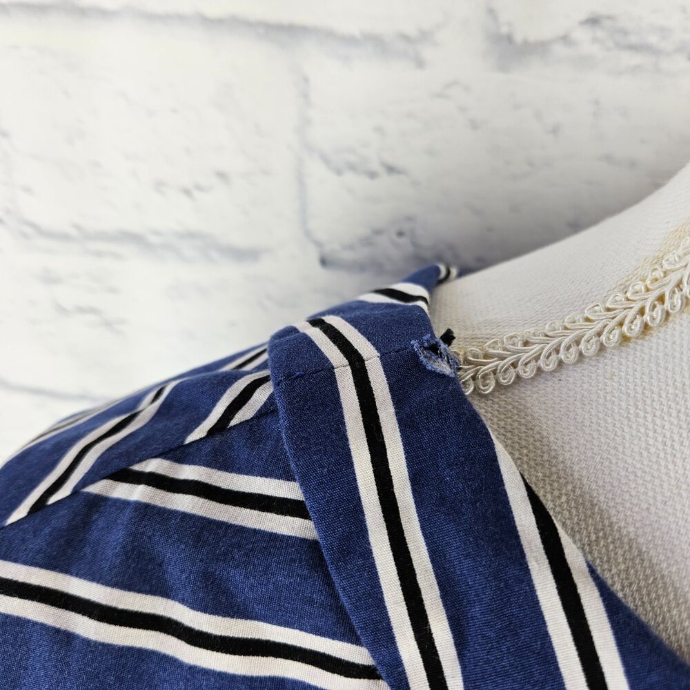 Topshop Sz 4 US Blue Black Striped One Shoulder Tie Sleeve Top Blouse FLAW READ - Picture 8 of 13